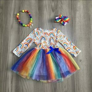 Girl's rainbow tutu dress, necklace and hairbow